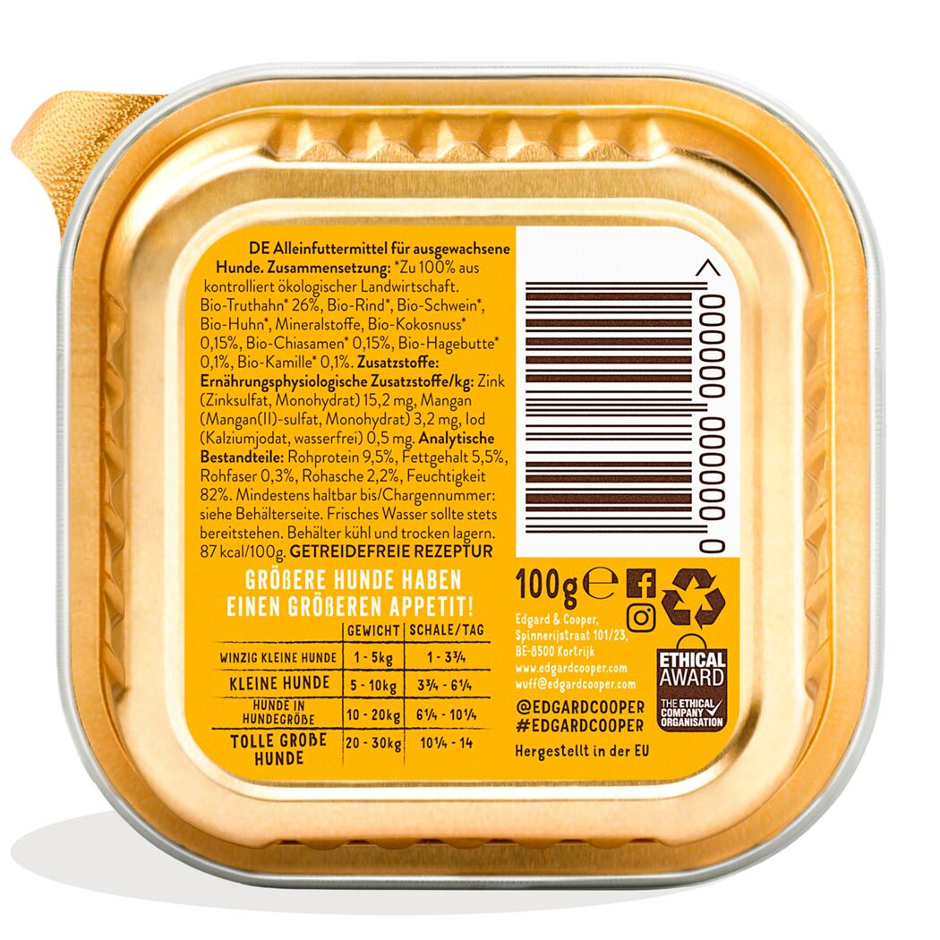Hundenassfutter Bio-Truthahn mit Bio-Kokosnuss 100 g