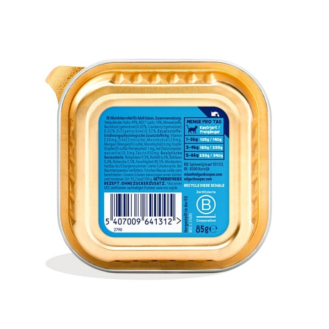 Katzennassfutter 'Paté' Bio-Lachs & Bio-Huhn 85 g
