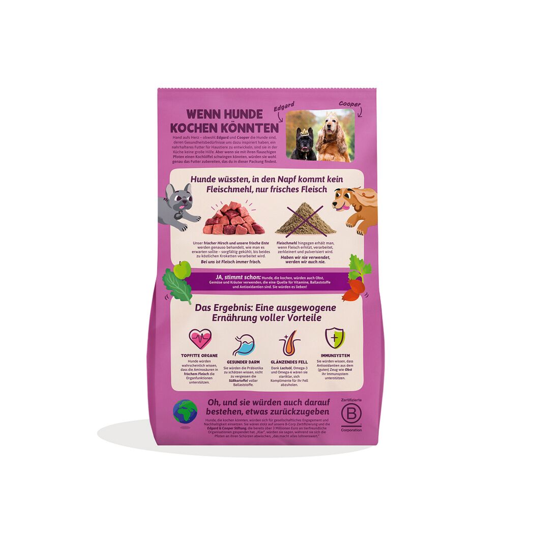 Hundetrockenfutter Frischer Hirsch & Ente für große Hunde 12 kg