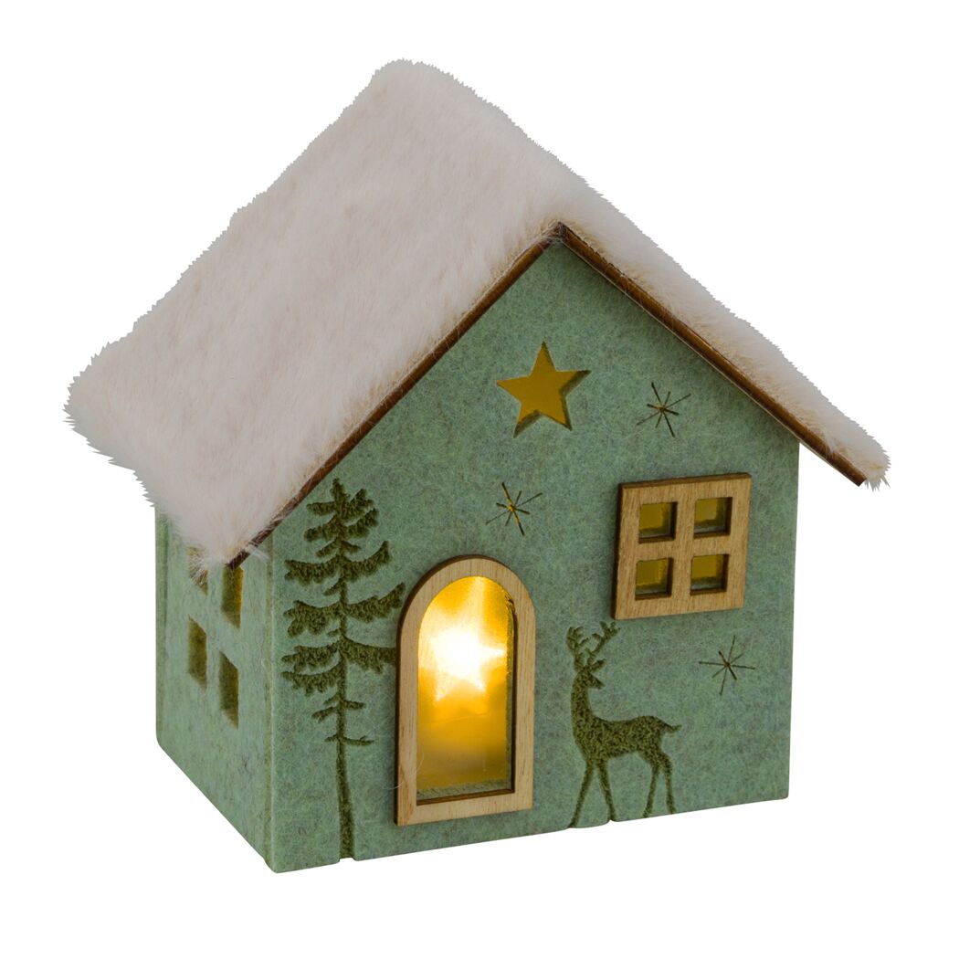 LED-Filzhaus grün 13,5 x 9 x 13,5 cm