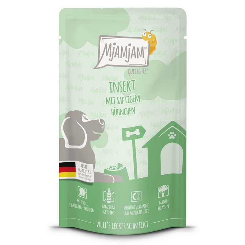 Hundenassfutter 'Quetschie' Insekt mit Huhn Adult 125 g