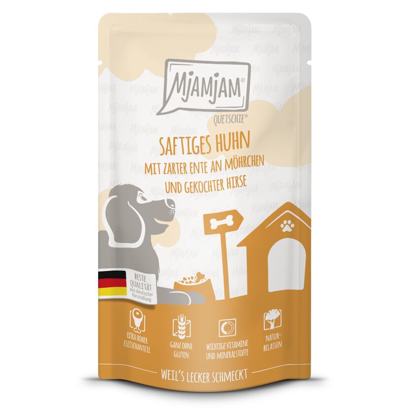 Hundenassfutter 'Quetschie' Huhn mit Ente, Möhrchen und Hirse Adult 125 g
