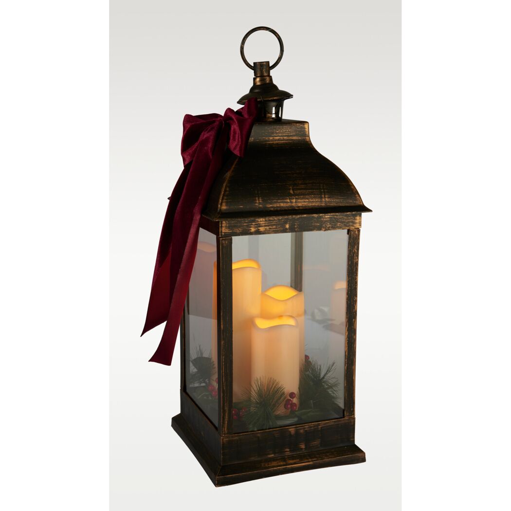 Laterne mit LED-Kerzen schwarz 23 x 60 cm