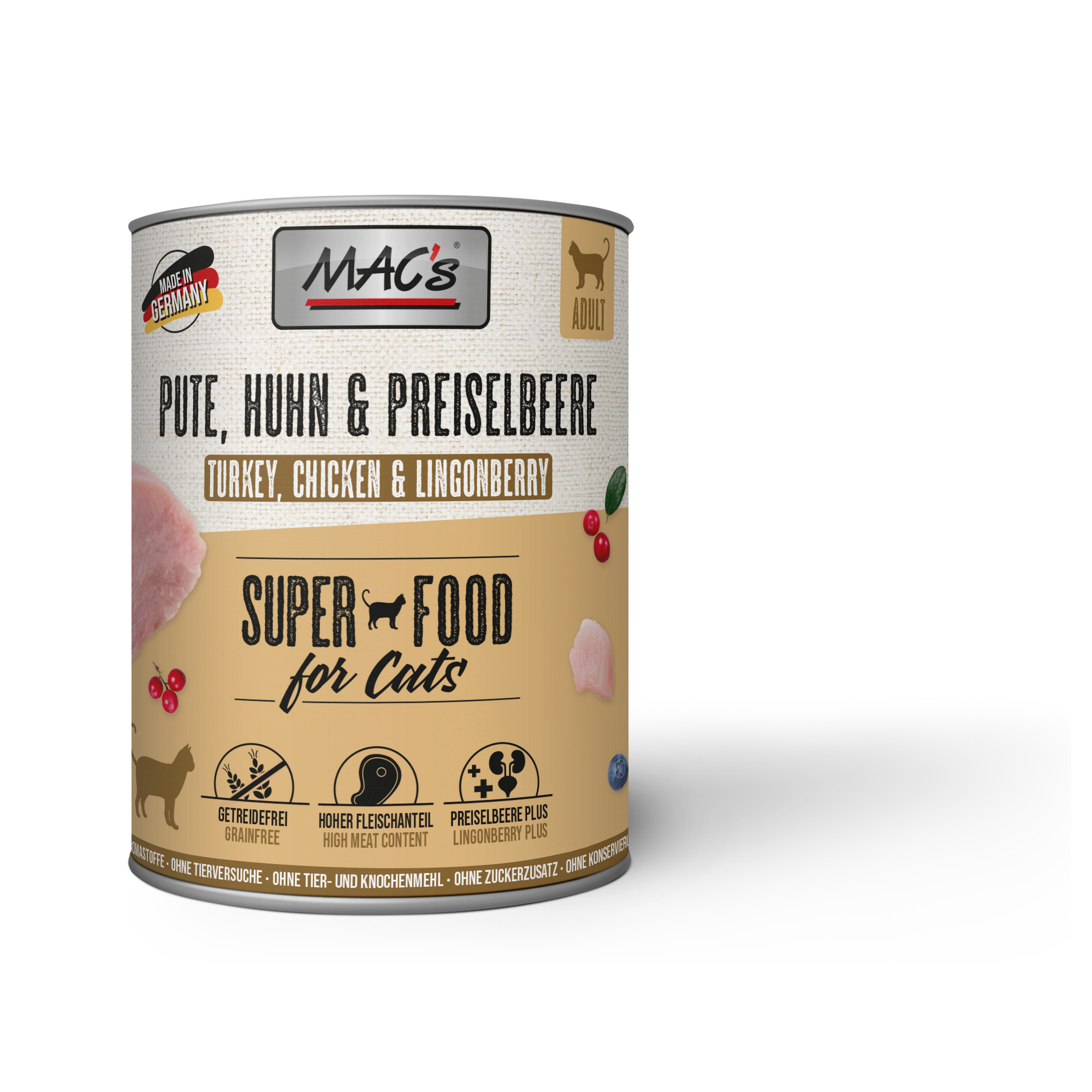 MAC’s Katzennassfutter 'Superfood for Cats' Pute, Huhn & Preiselbeere Adult 800 g