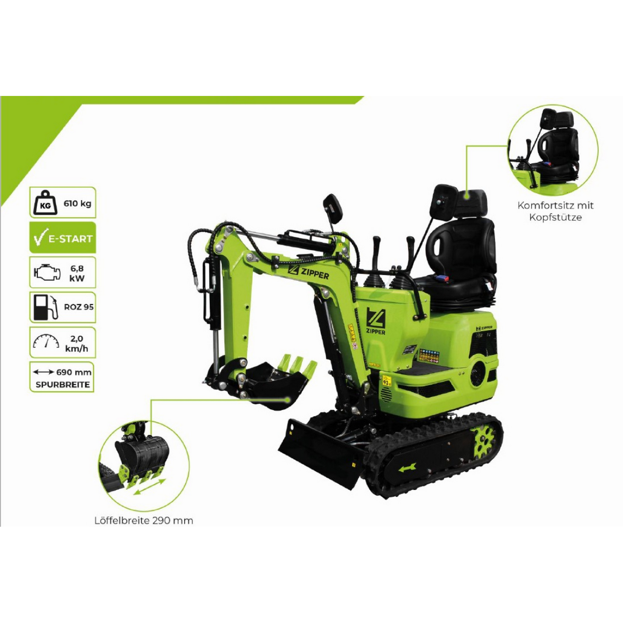 Mini-Bagger 'ZI-MBG600H' 6,8 kW