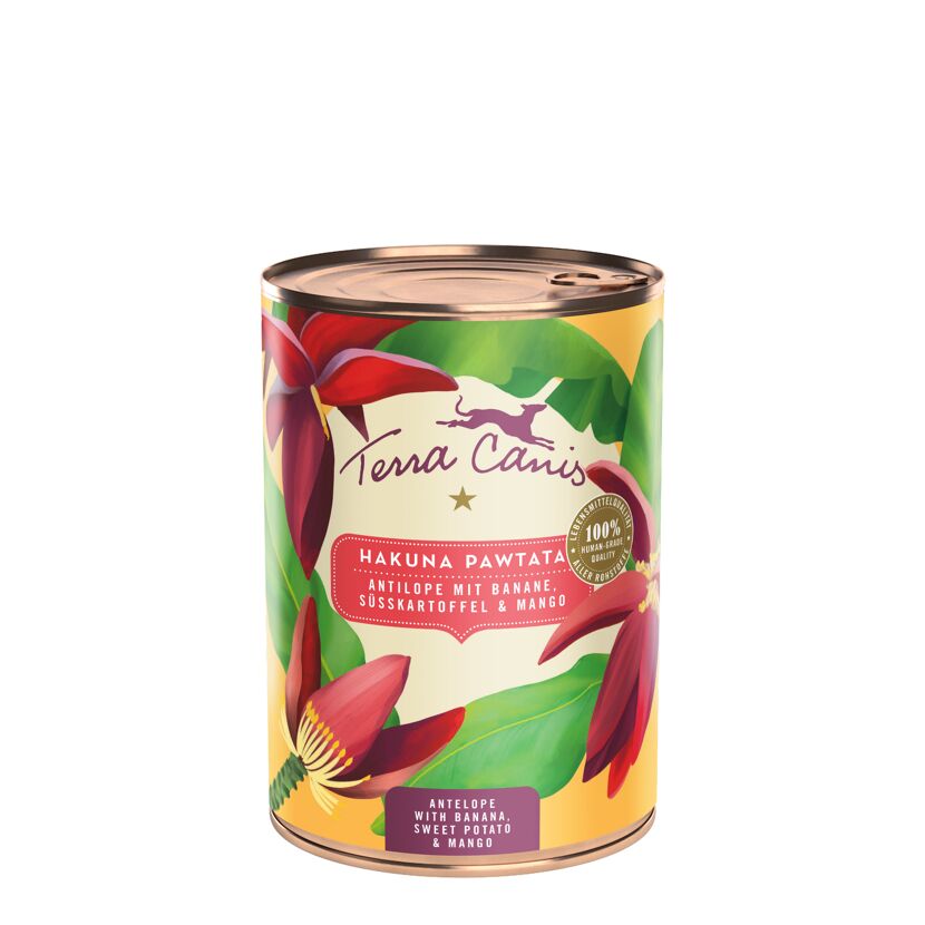 Hundenassfutter 'Flower
 Hakuna Pawtata' Antilope mit Banane, Süsskartoffel & Mango 400 g