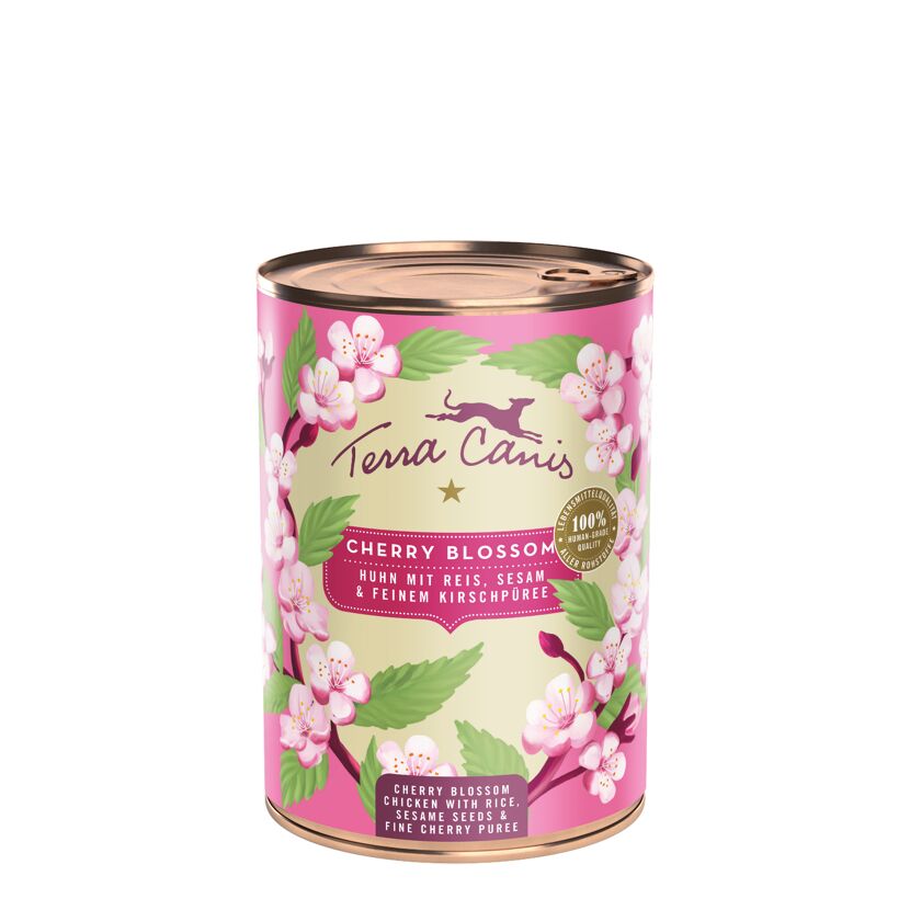 Hundenassfutter 'Flower
 Cherry Blossom' Huhn mit Reis, Sesam & Feinem Kirschpüree 400 g
