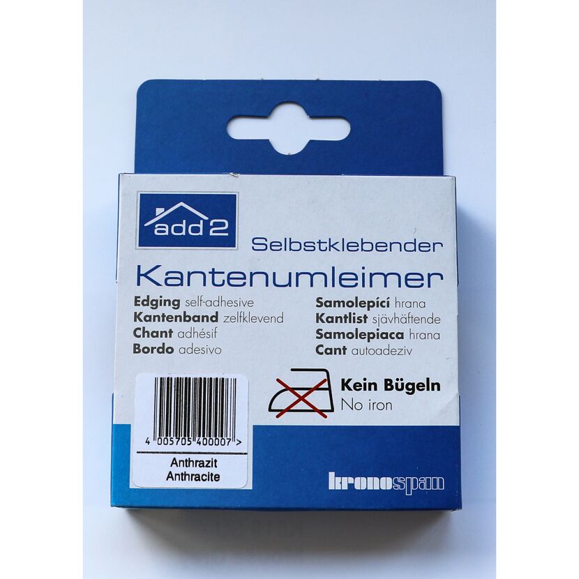 Selbstklebender Kantenumleimer Anthrazit in Produktverpackung