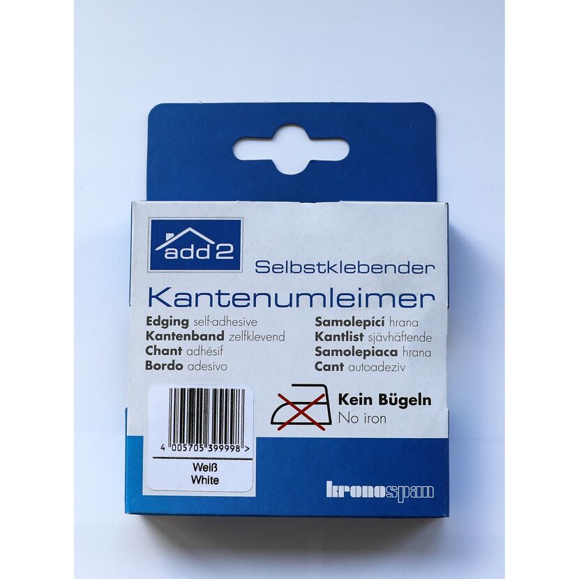 Verpackung von selbstklebendem weißen Kantenumleimer