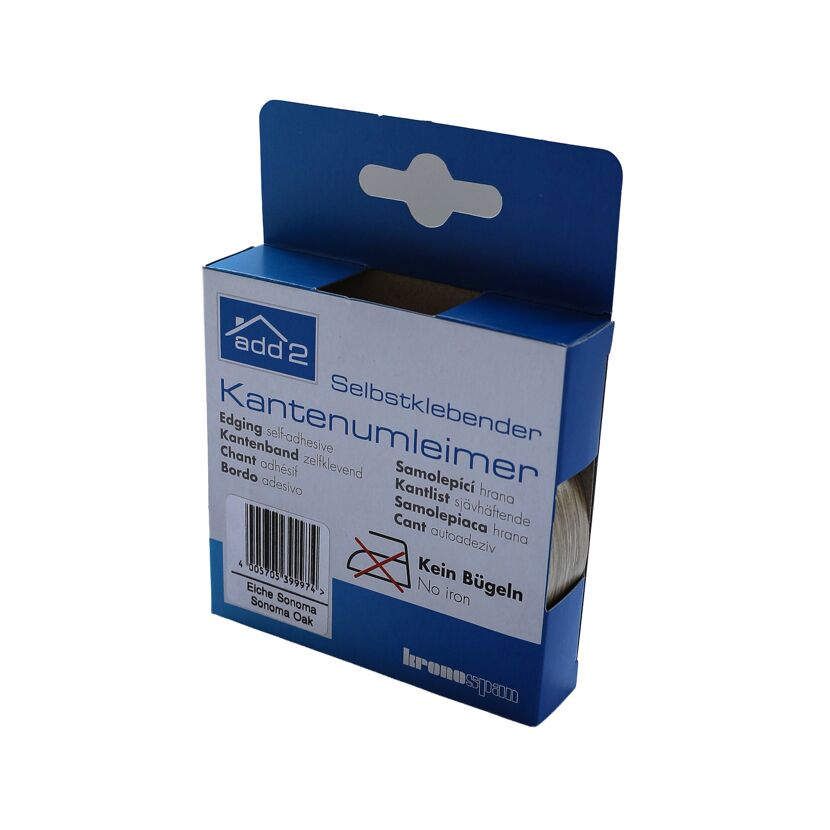 Kantenumleimer Sonoma Eiche in blau-weißer Verpackung