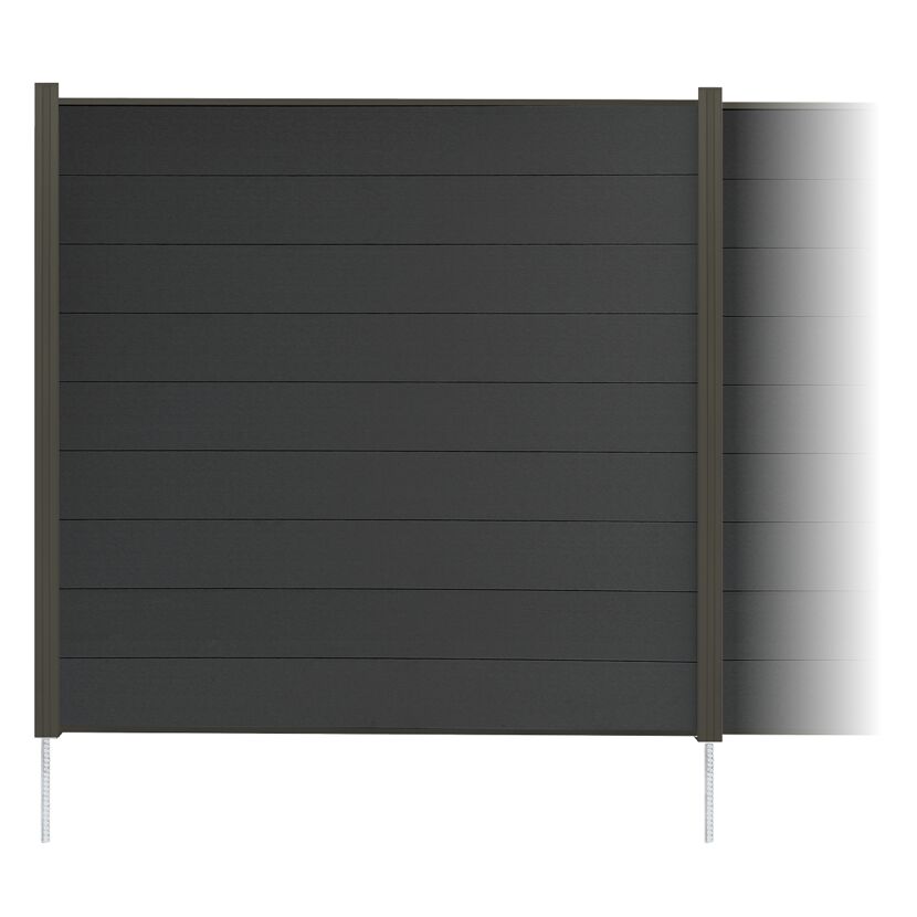 Zaun-Komplettset 'Elba Line' WPC graphitefarben mit Pfosten anthrazit zum Einbetonieren 738 x 180 cm