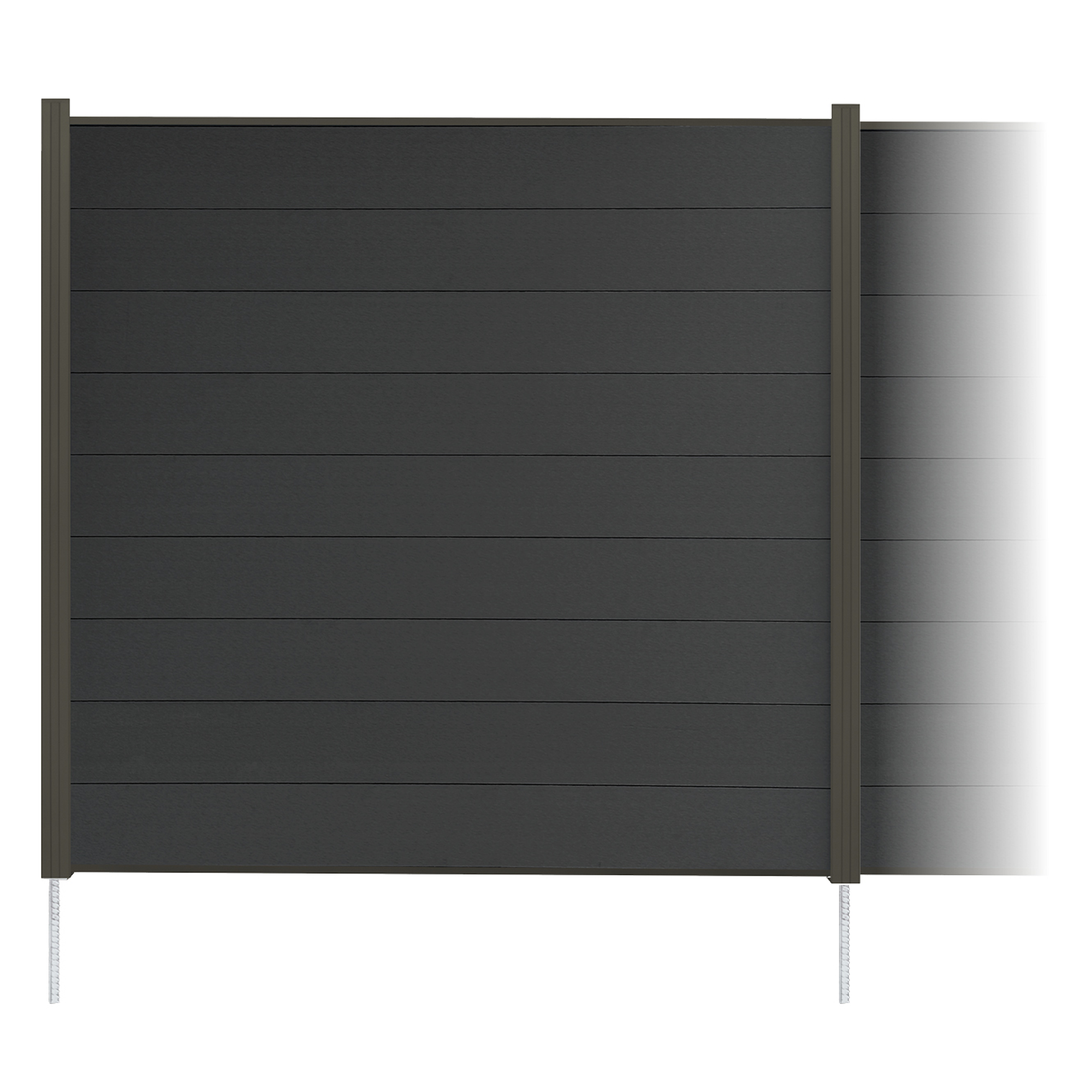 Zaun-Komplettset 'Elba Line' WPC graphitefarben mit Pfosten anthrazit zum Einbetonieren 921 x 180 cm