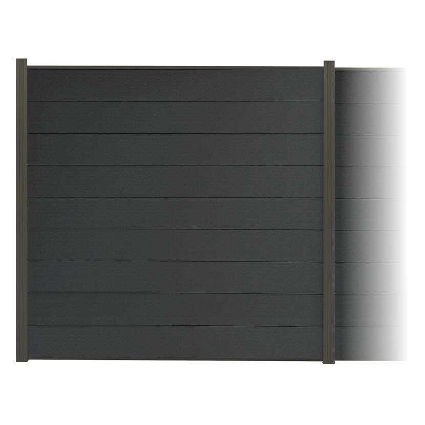 Zaun-Komplettset 'Elba Line' WPC graphitefarben mit Pfosten anthrazit zum Aufschrauben 555 x 180 cm