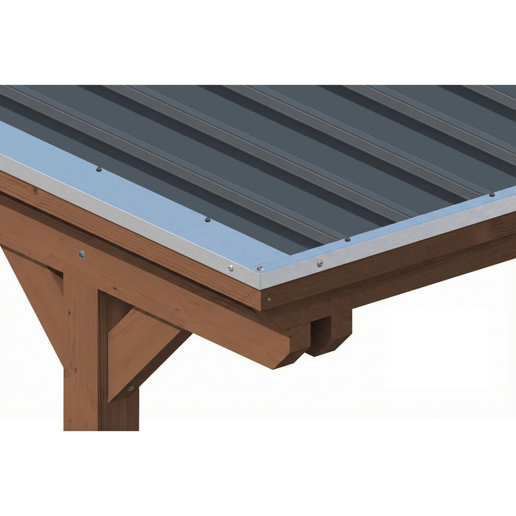 Einzelcarport 'Emsland' nussbaumfarben 340 x 604 cm mit Stahl-Dachplatten und Antikondensvlies