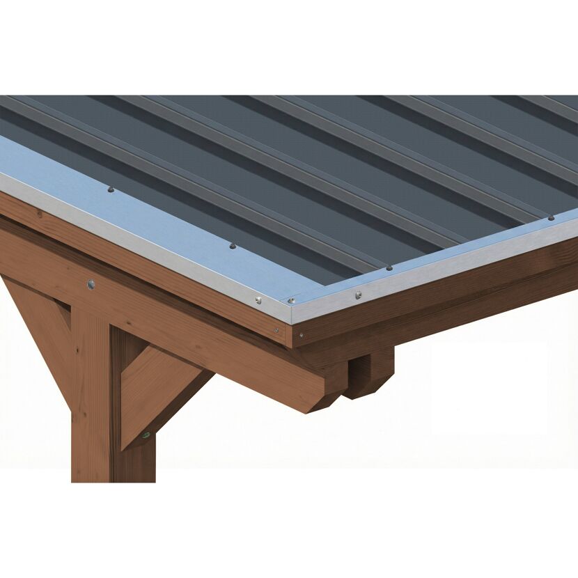 Einzelcarport 'Emsland' nussbaumfarben 340 x 604 cm mit Stahl-Dachplatten und Antikondensvlies