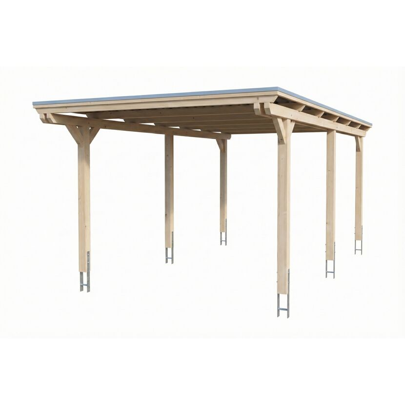 Einzelcarport 'Emsland' naturfarben 340 x 604 cm Stahl-Dachplatten und Antikondensvlies