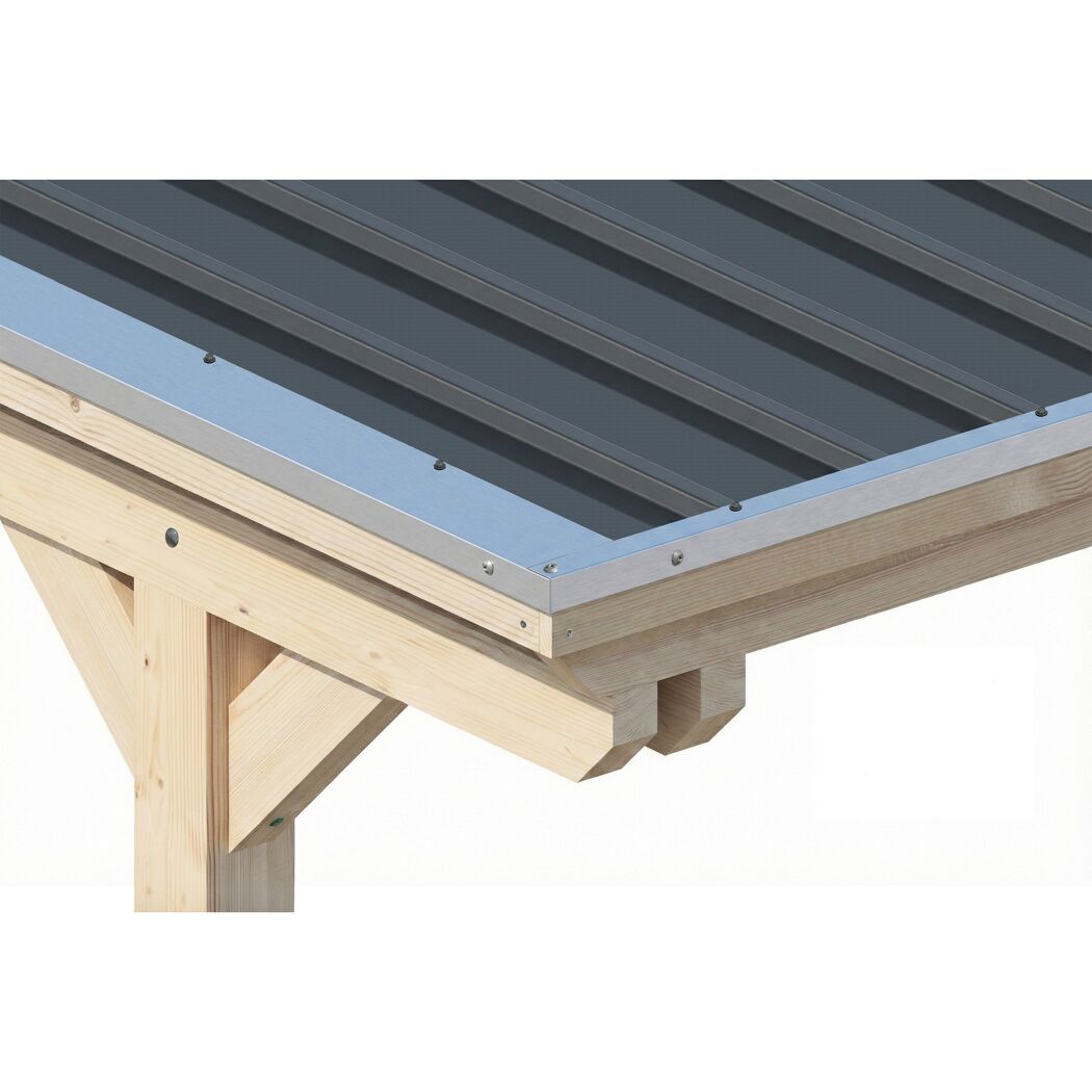 Einzelcarport 'Emsland' naturfarben 340 x 604 cm Stahl-Dachplatten und Antikondensvlies