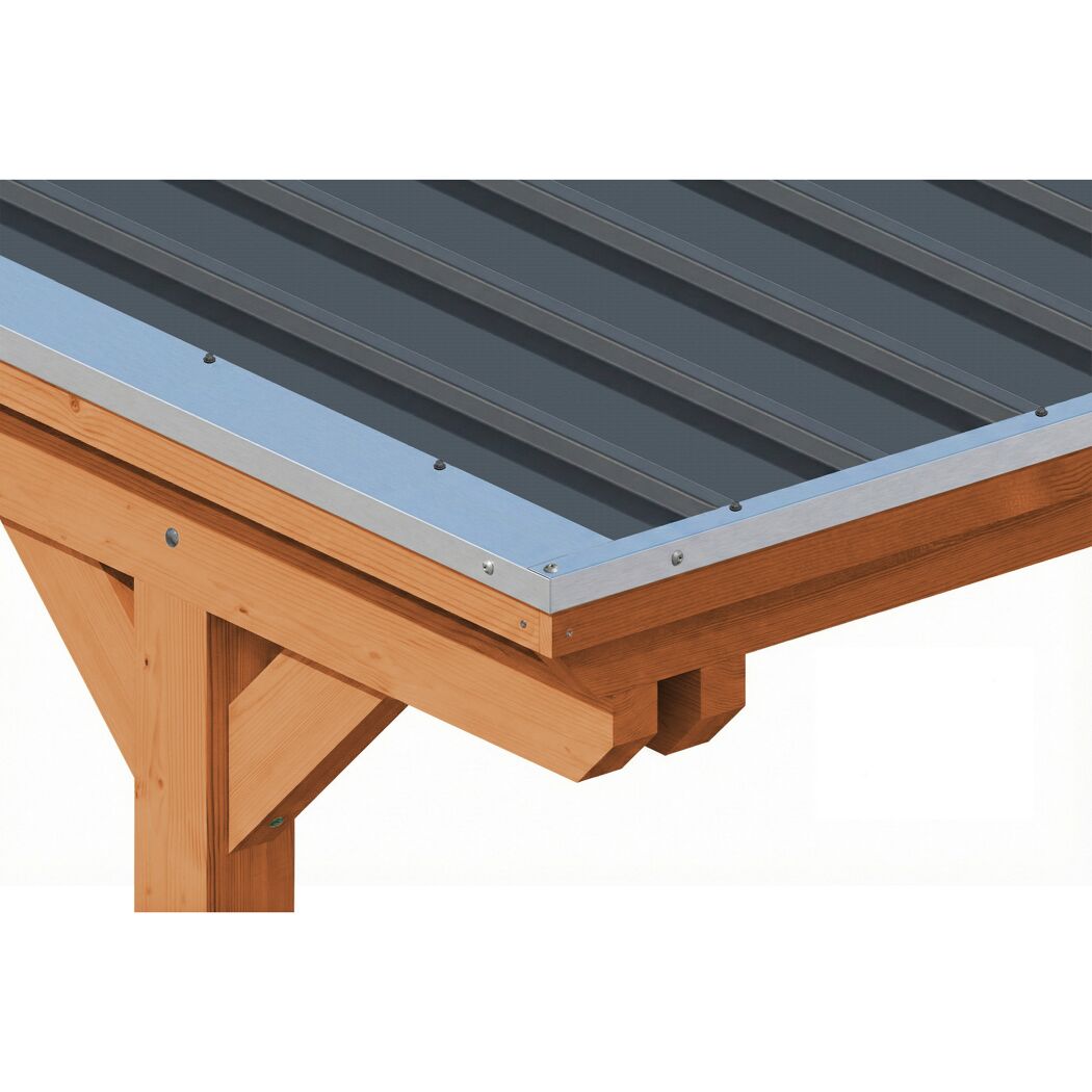 Einzelcarport 'Emsland' Eiche hell 340 x 604 cm mit Stahl-Dachplatten und Antikondensvlies