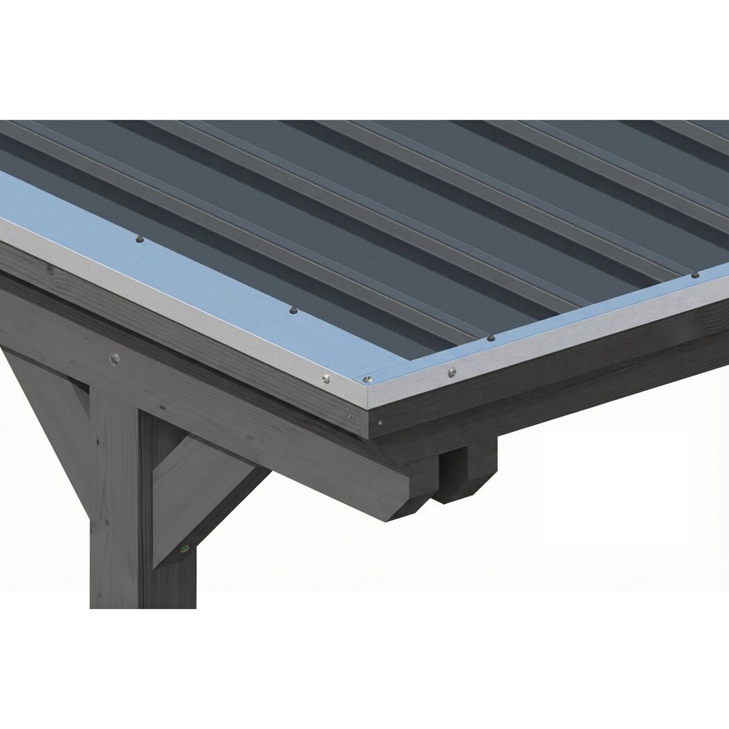 Einzelcarport 'Emsland' schiefergrau 340 x 604 cm mit Stahl-Dachplatten und Antikondensvlies