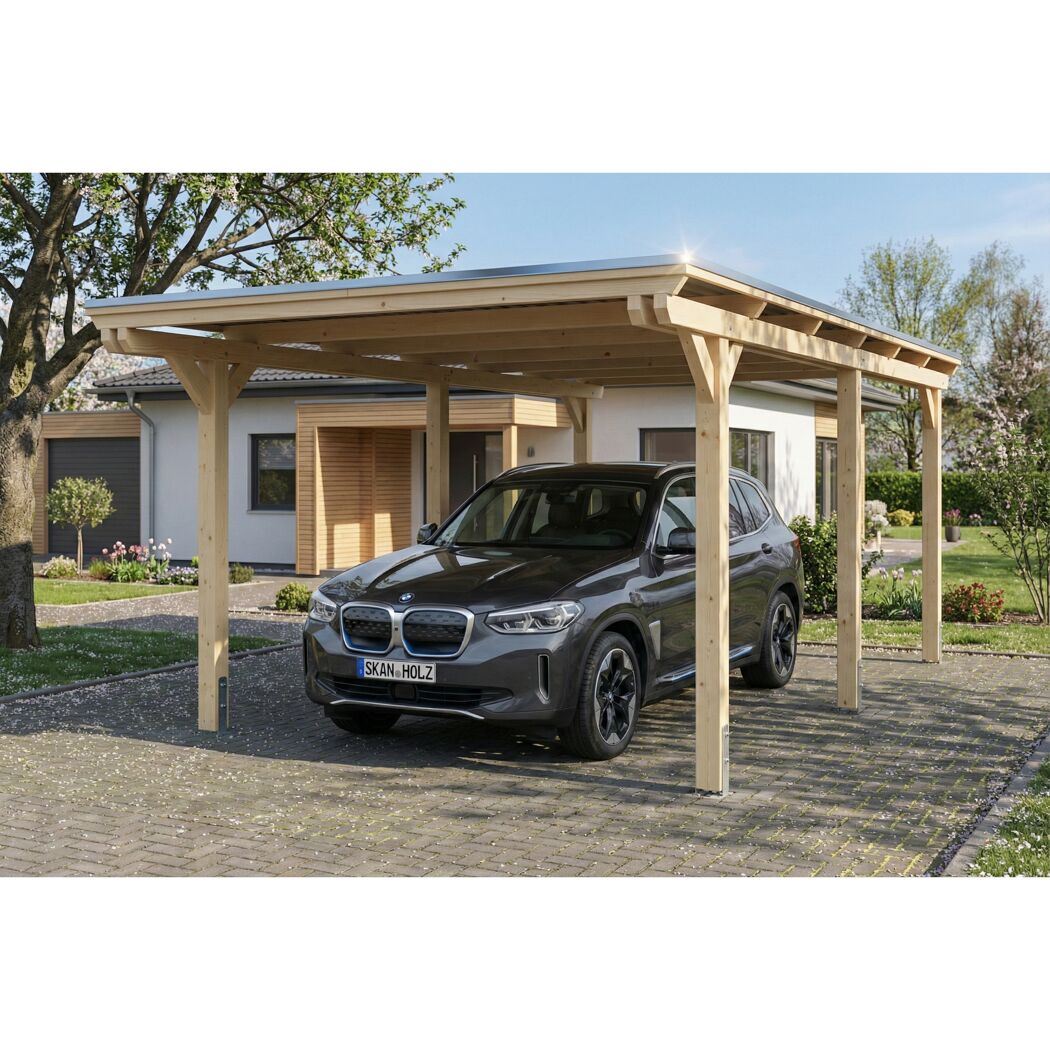 Einzelcarport 'Emsland' naturfarben 340 x 604 cm mit EPDM-Dach