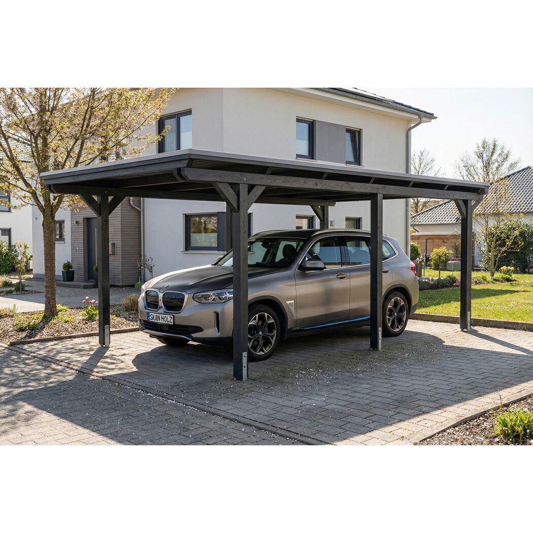 Einzelcarport 'Emsland' anthrazit 340 x 604 cm mit EPDM-Dach