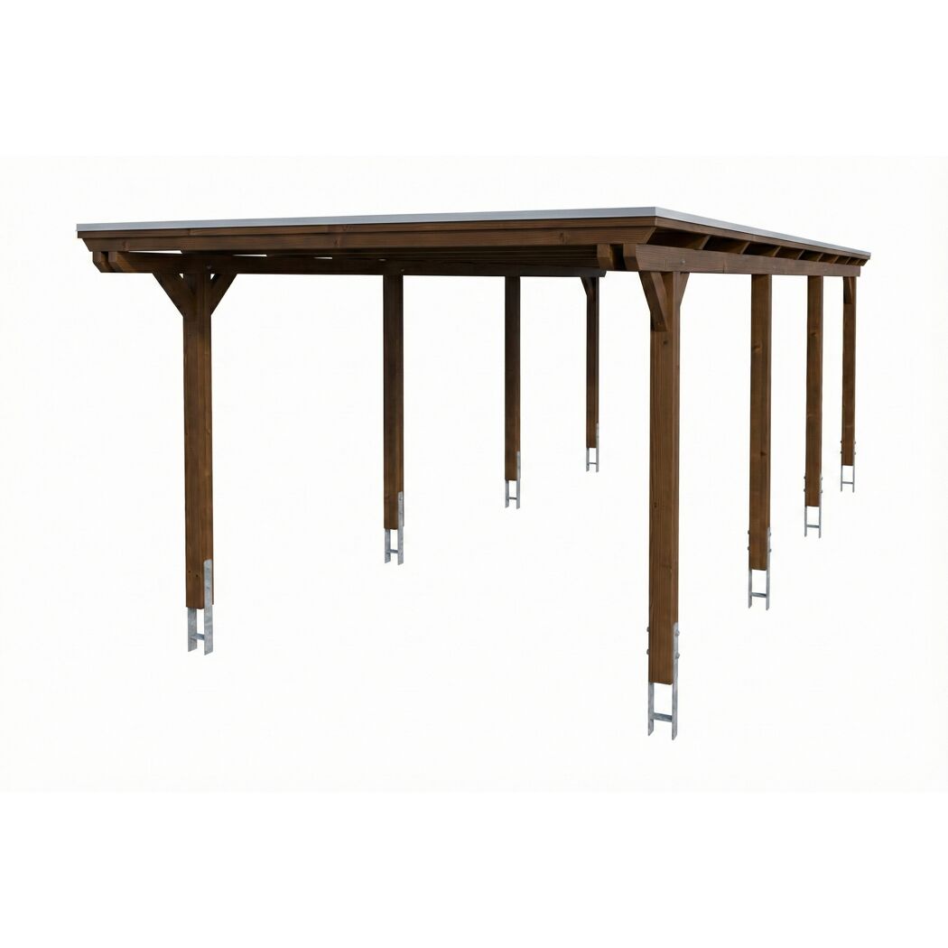 Einzelcarport 'Emsland' nussbaumfarben 340 x 846 cm mit EPDM-Dach