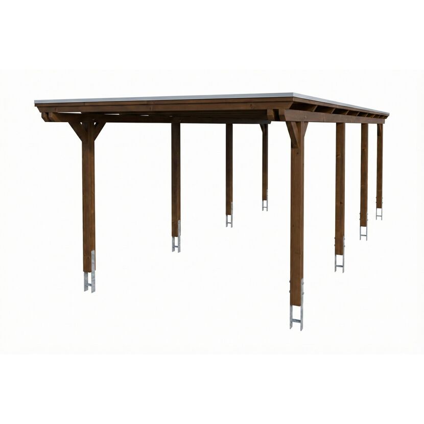 Einzelcarport 'Emsland' nussbaumfarben 340 x 846 cm mit EPDM-Dach