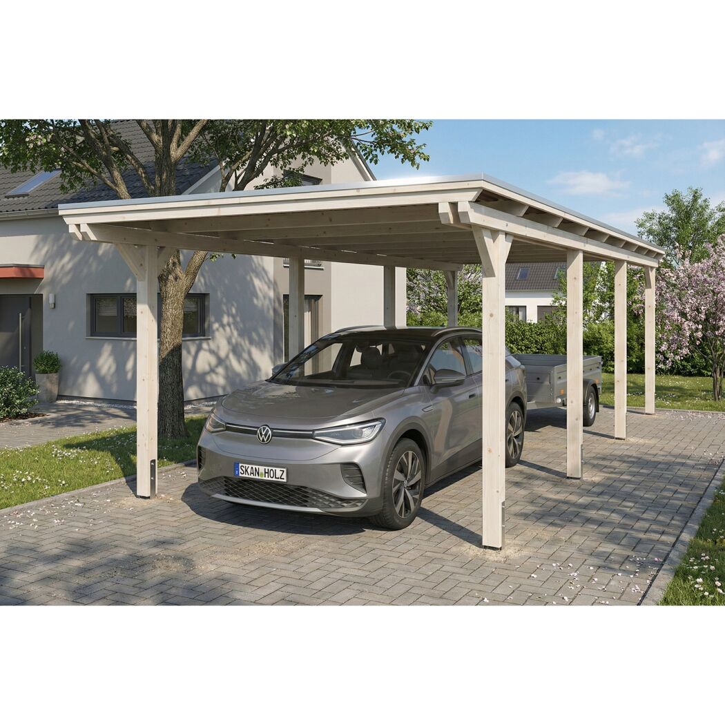 Einzelcarport 'Emsland' weiß 340 x 846 cm mit Stahl-Dachplatten