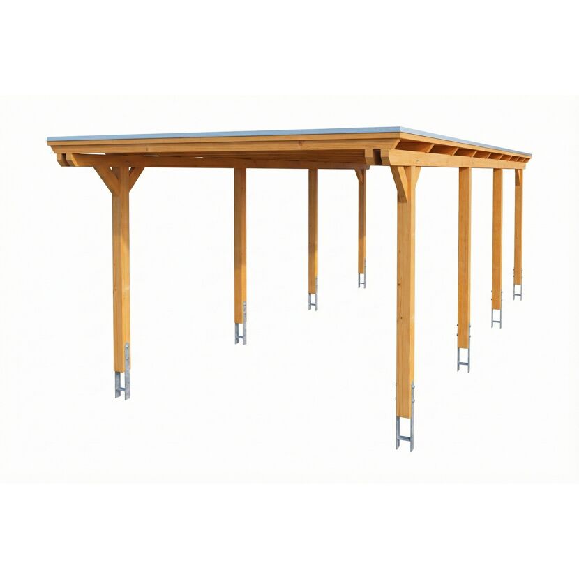 Einzelcarport 'Emsland' Eiche hell 340 x 846 cm mit Stahl-Dachplatten und Antikondensvlies