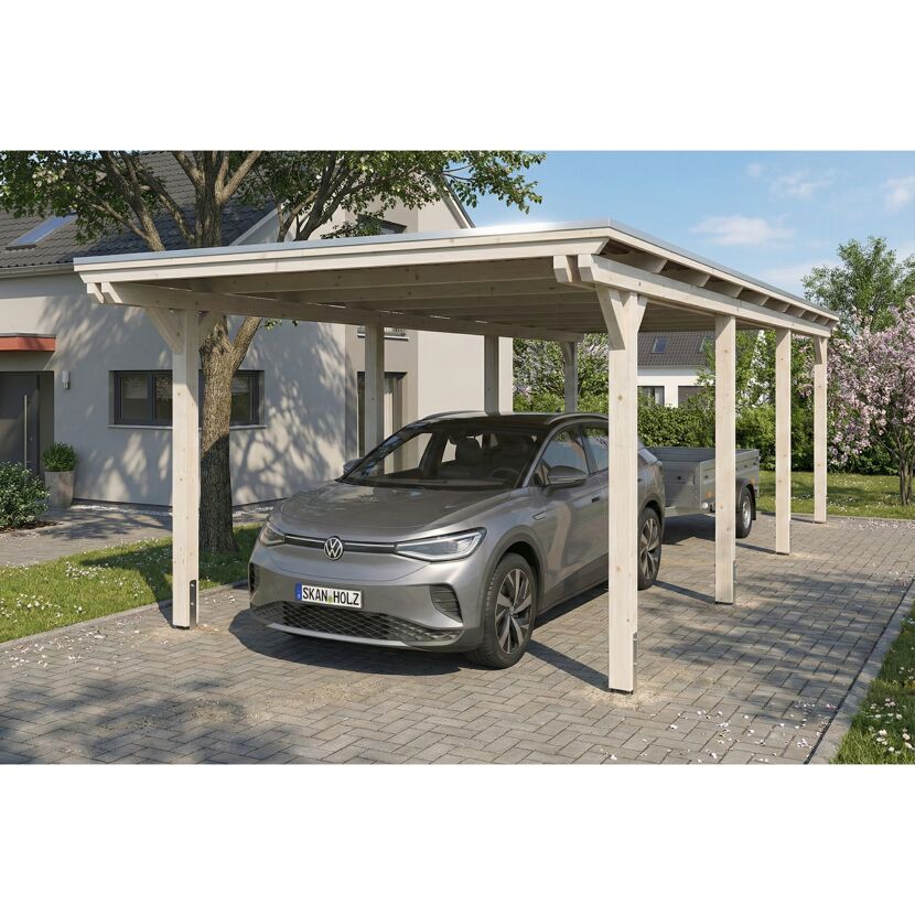 Einzelcarport 'Emsland' weiß 340 x 846 cm mit EPDM-Dach