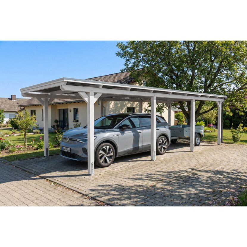 Einzelcarport 'Emsland' weiß 340 x 846 cm mit EPDM-Dach