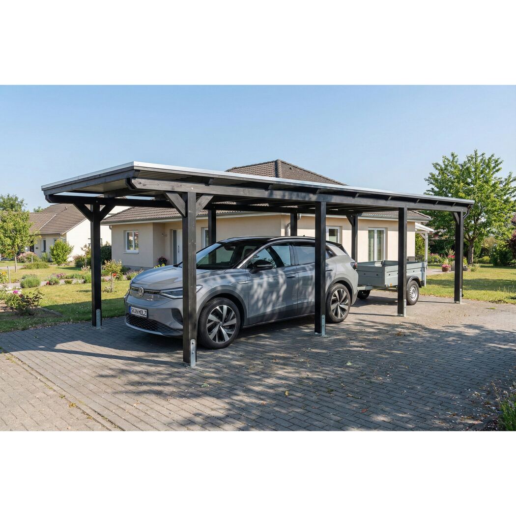Einzelcarport 'Emsland' anthrazit 340 x 846 cm mit EPDM-Dach