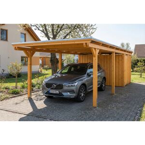 Einzelcarport 'Emsland' Eiche hell 340 x 846 cm mit EPDM-Dach
