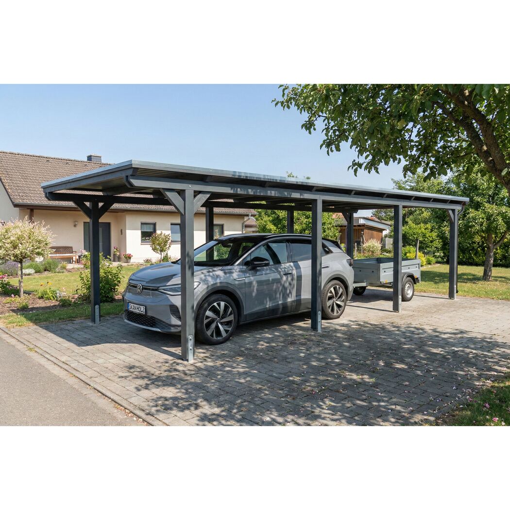 Einzelcarport 'Emsland' schiefergrau 340 x 846 cm mit EPDM-Dach