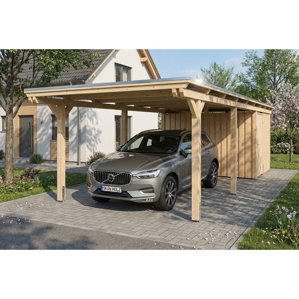 Einzelcarport 'Emsland' naturfarben 340 x 846 cm mit EPDM-Dach