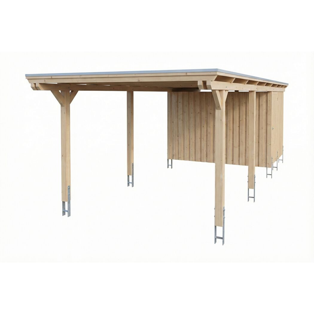 Einzelcarport 'Emsland' naturfarben 340 x 846 cm mit EPDM-Dach