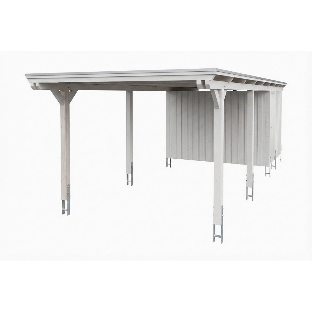 Einzelcarport 'Emsland' weiß 340 x 846 cm mit EPDM-Dach mit Abstellraum