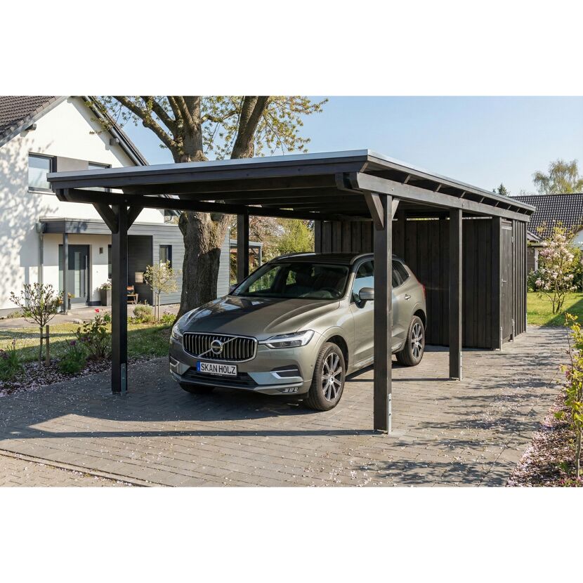Einzelcarport 'Emsland' anthrazit 340 x 846 cm mit EPDM-Dach