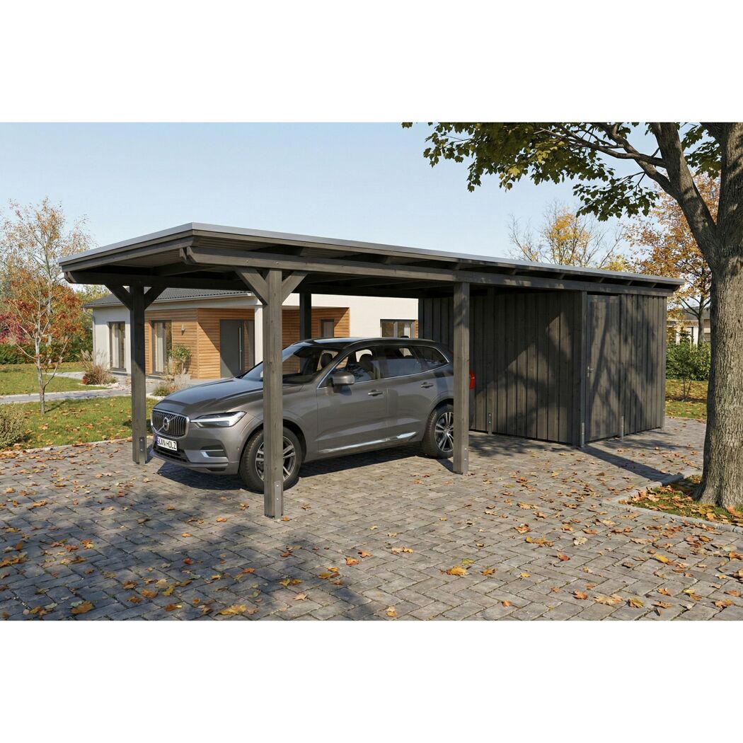 Einzelcarport 'Emsland' anthrazit 340 x 846 cm mit EPDM-Dach