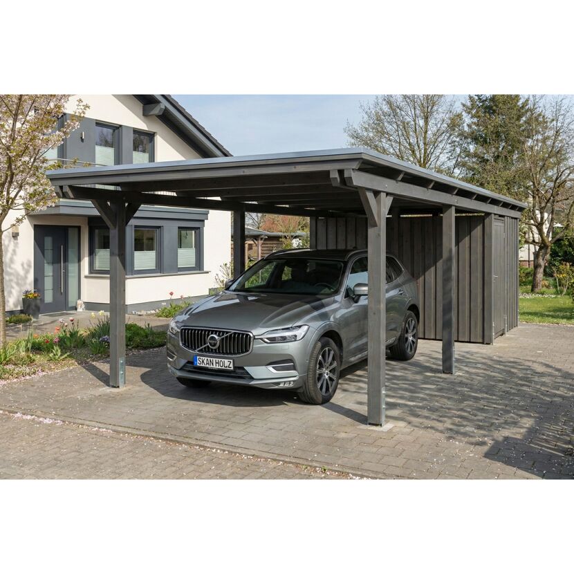 Einzelcarport 'Emsland' schiefergrau 340 x 846 cm mit EPDM-Dach