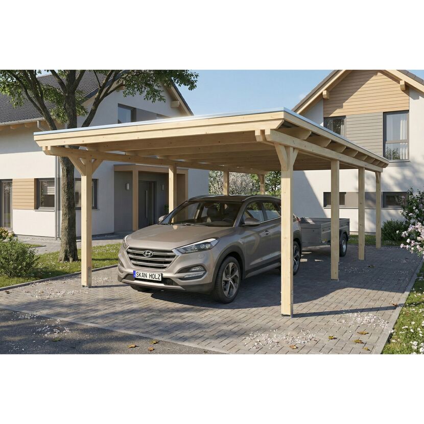 Einzelcarport 'Emsland' naturfarben 402 x 846 cm mit EPDM-Dach