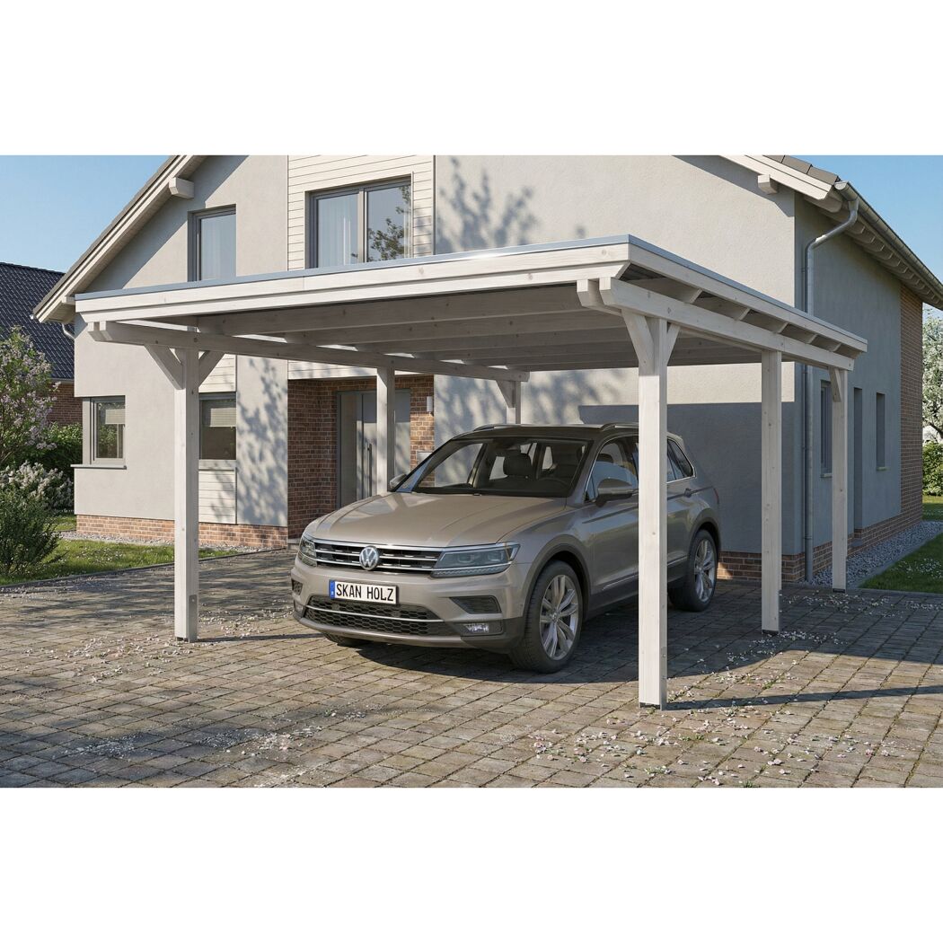 Einzelcarport 'Emsland' weiß 402 x 604 cm mit Stahl-Dachplatten