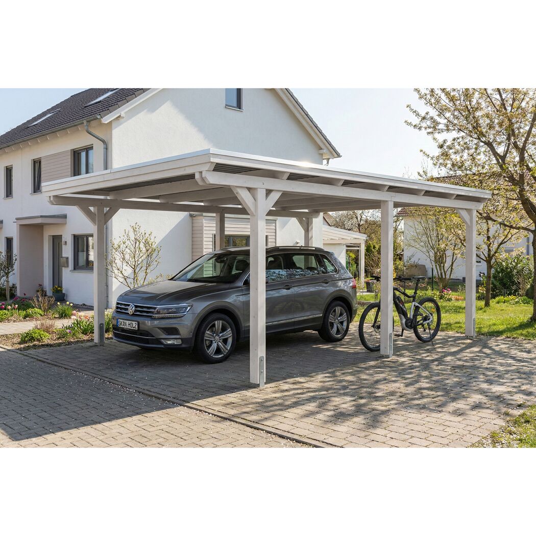 Einzelcarport 'Emsland' weiß 402 x 604 cm mit Stahl-Dachplatten