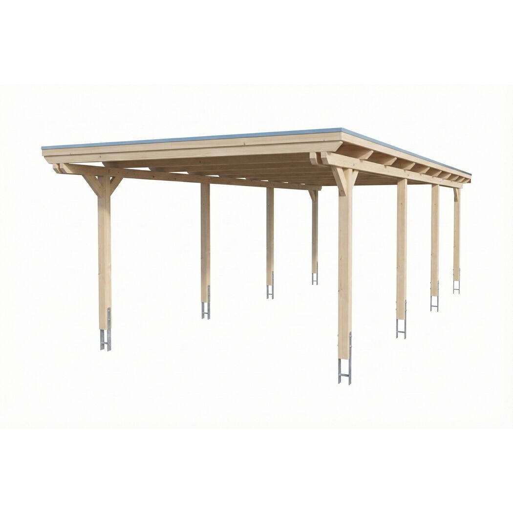 Einzelcarport 'Emsland' naturfarben 402 x 846 cm mit Stahl-Dachplatten