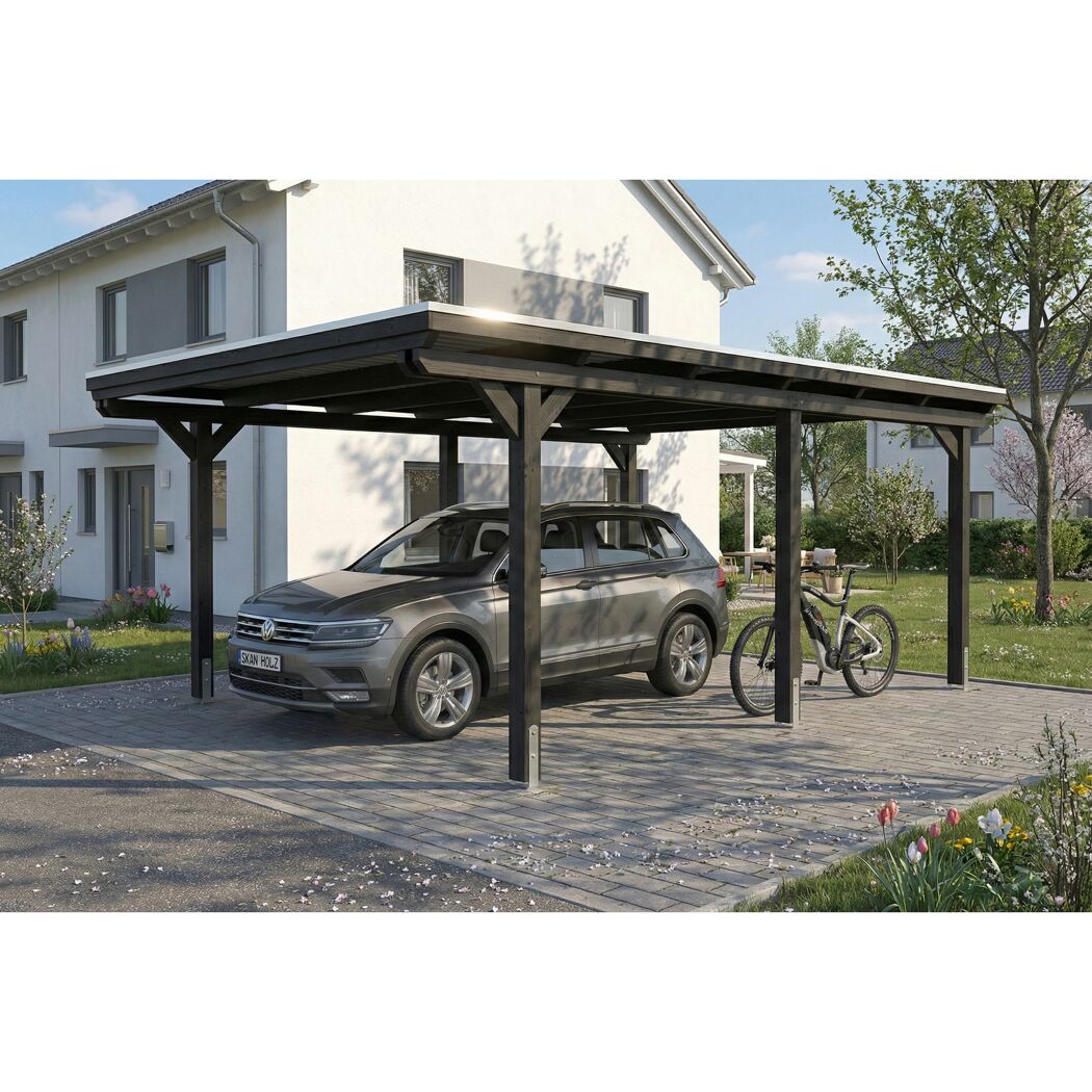 Einzelcarport 'Emsland' anthrazit 402 x 604 cm mit EPDM-Dach