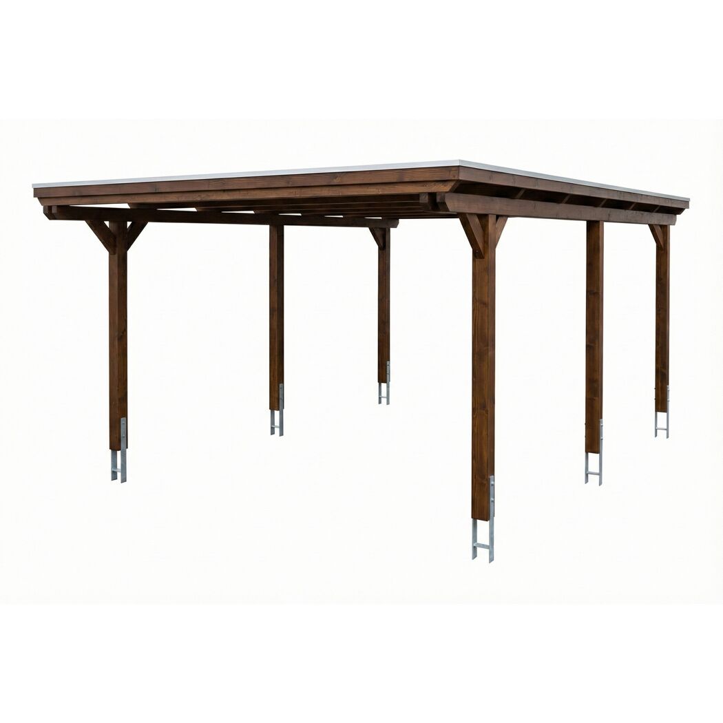 Einzelcarport 'Emsland' nussbaumfarben 402 x 604 cm mit Stahl-Dachplatten