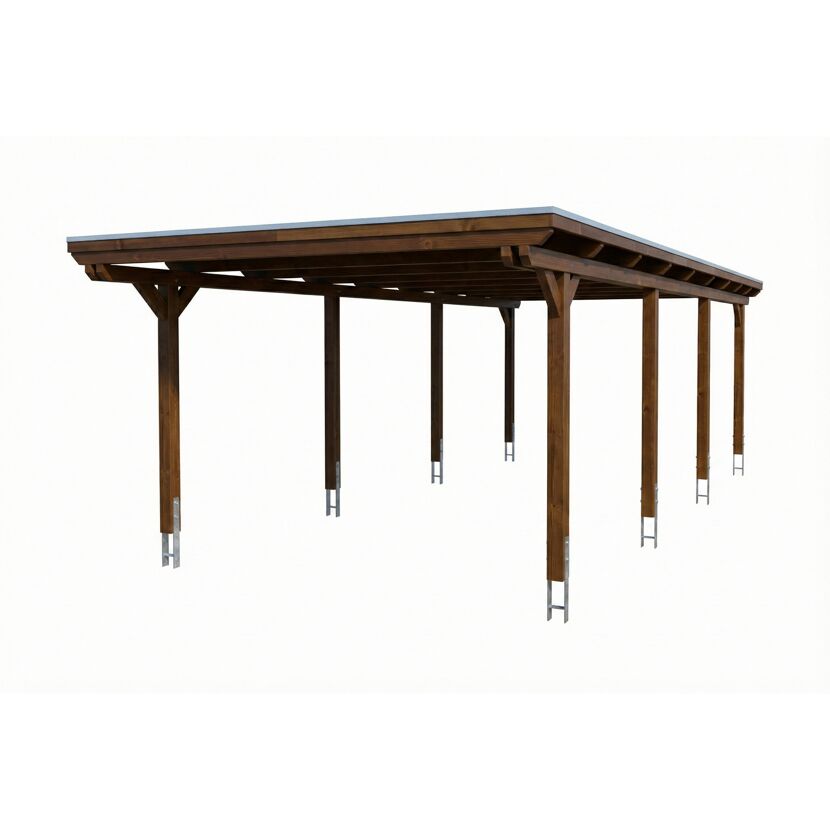 Einzelcarport 'Emsland' nussbaumfarben 402 x 846 cm mit Stahl-Dachplatten