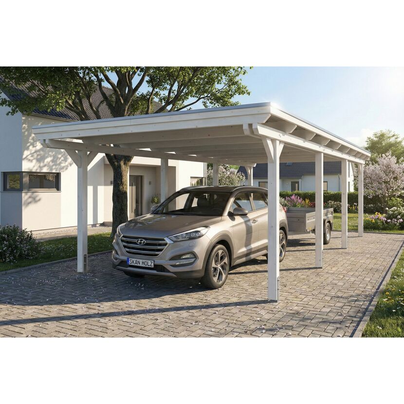Einzelcarport 'Emsland' weiß 402 x 846 cm mit EPDM-Dach