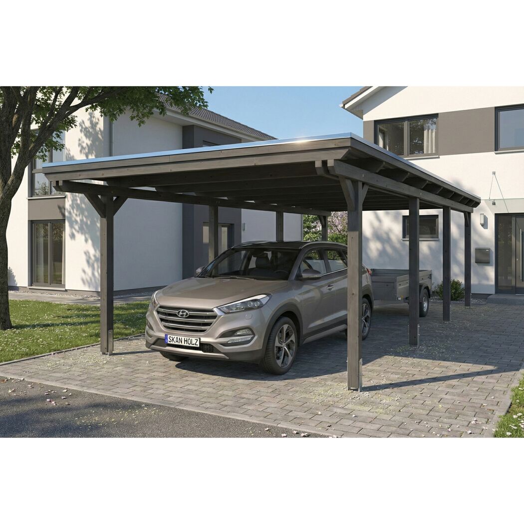 Einzelcarport 'Emsland' anthrazit 402 x 846 cm mit Stahl-Dachplatten