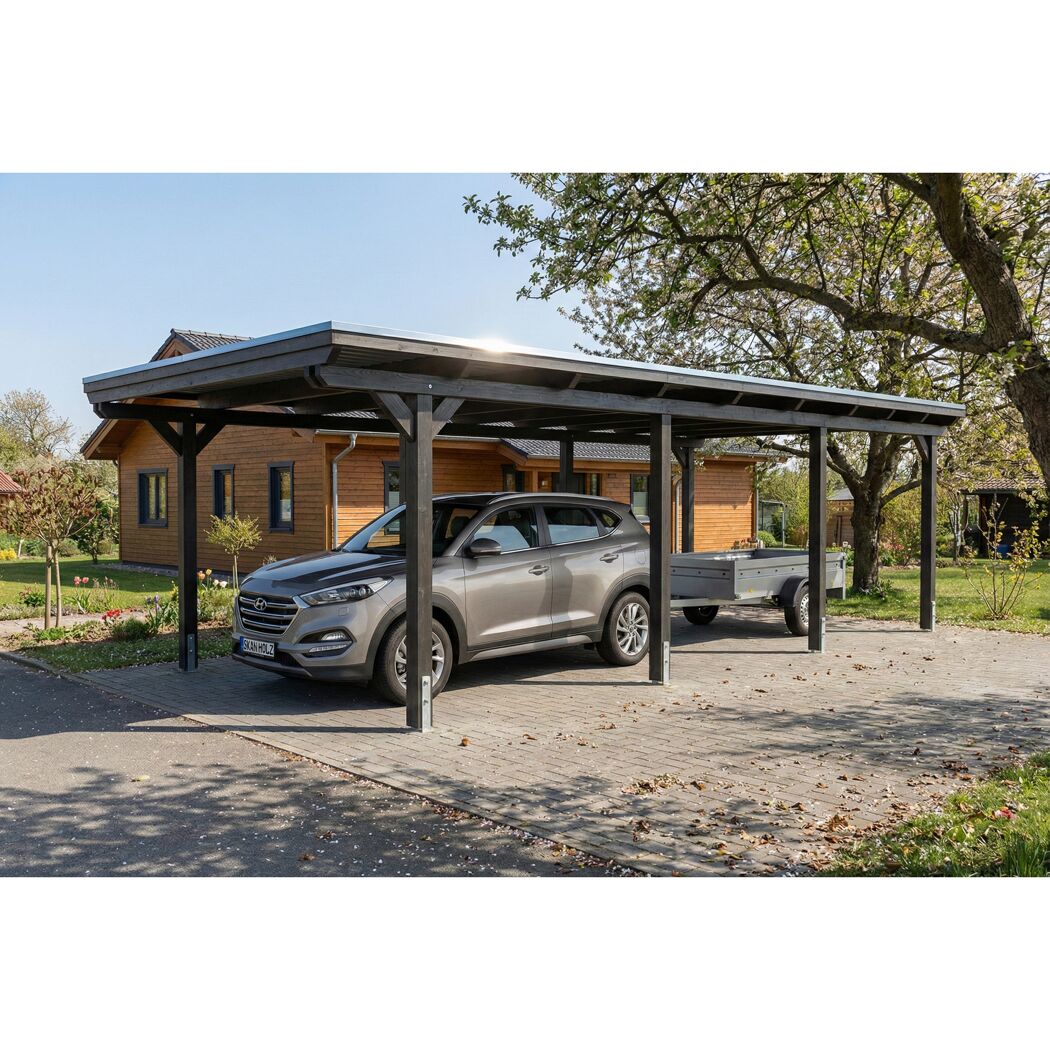 Einzelcarport 'Emsland' anthrazit 402 x 846 cm mit Stahl-Dachplatten